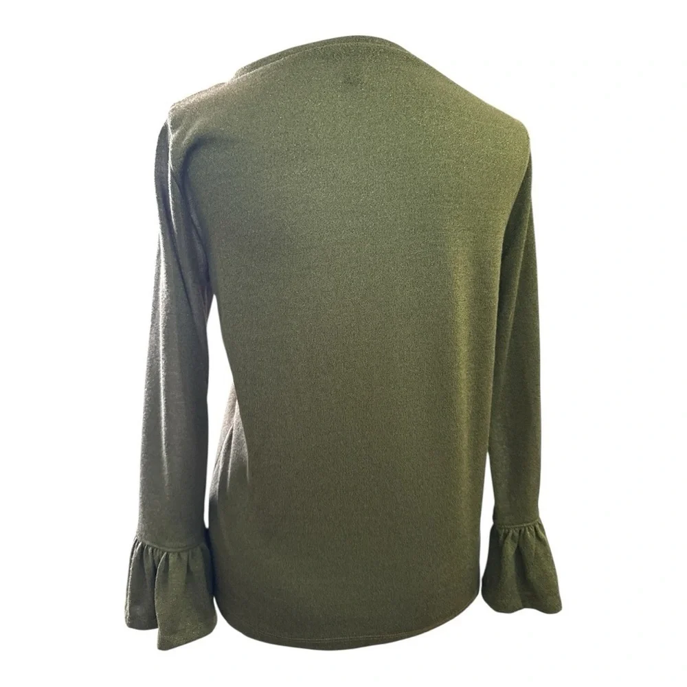 J. Crew Green Metallic Ruffles Bell Sleeve Blouse Top Size Small